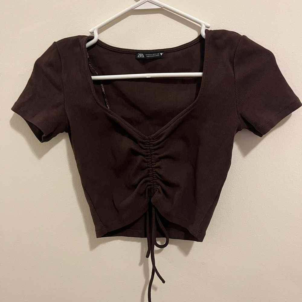 Zara brown cropped t shirt